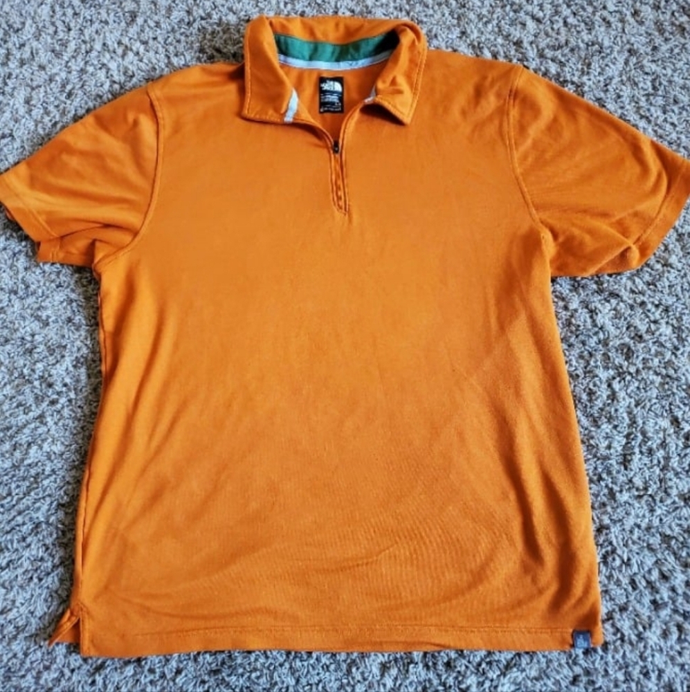 Men's Large The North Face 1/4 Zip Polo Shirt orange short sleeve tee T-shirt